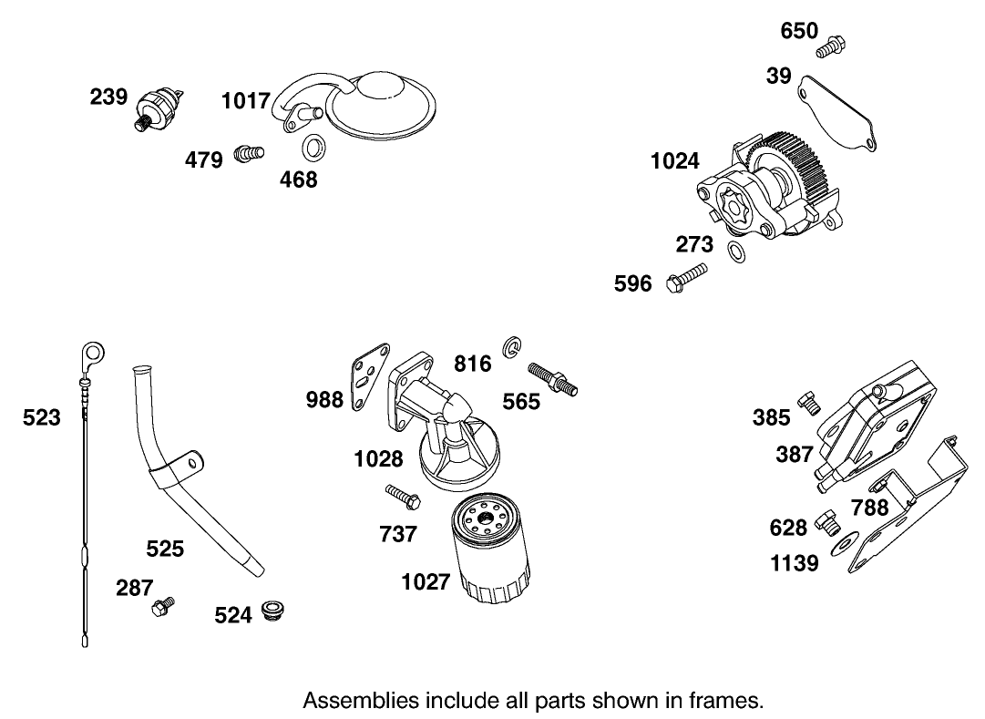Oil Filter, Tube and Pump Assembly Briggs and Stratton Engine 303440-1320-E1