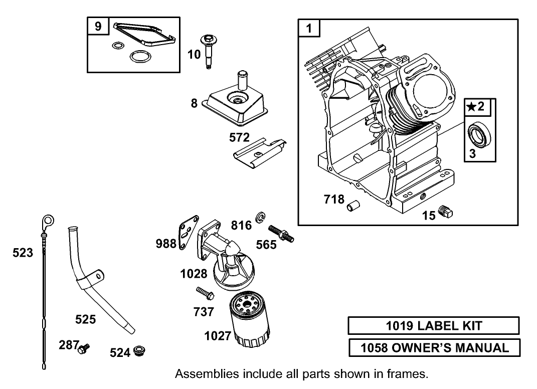 Cylinder, Oil Filter and Dipstick Assembly  Briggs and Stratton 303447-1319-E1