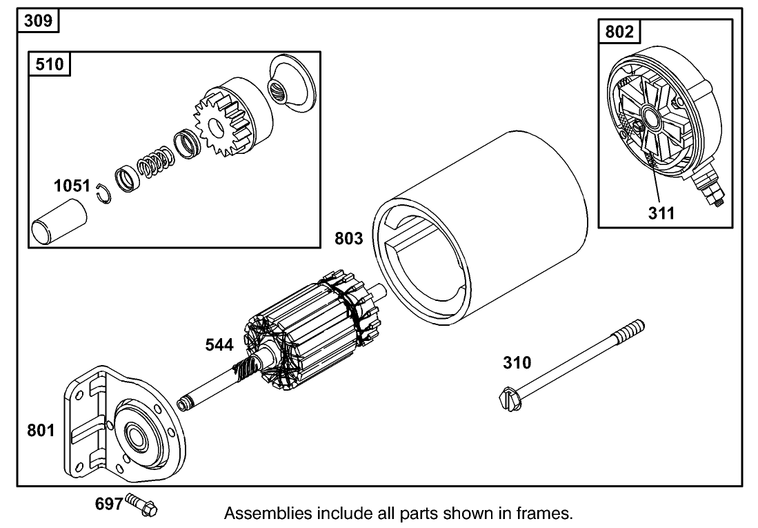 Starter Motor Assembly  Briggs and Stratton 303447-1319-E1