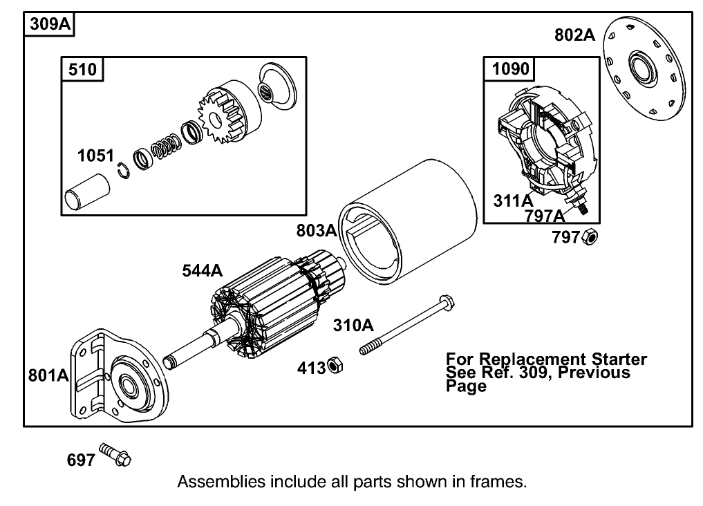 Replacement Starter Motor Assembly  Briggs and Stratton 303447-1319-E1