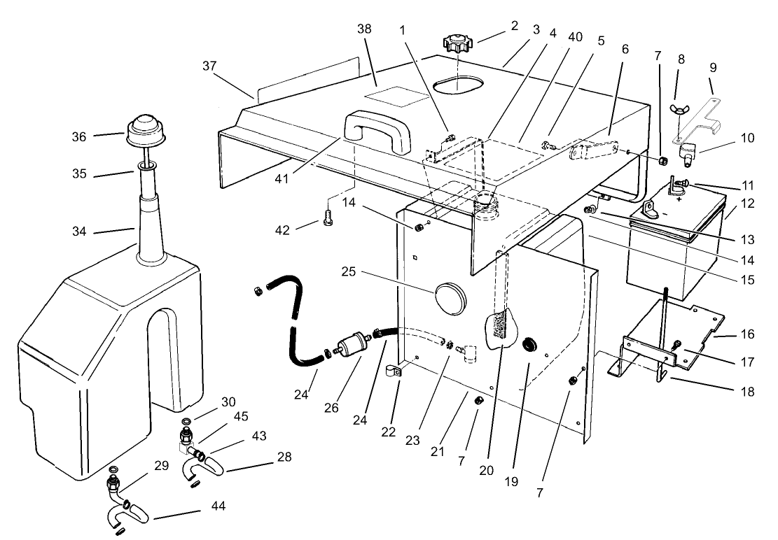 Hood, Fuel Tank and Hydraulic Reservoir Assembly