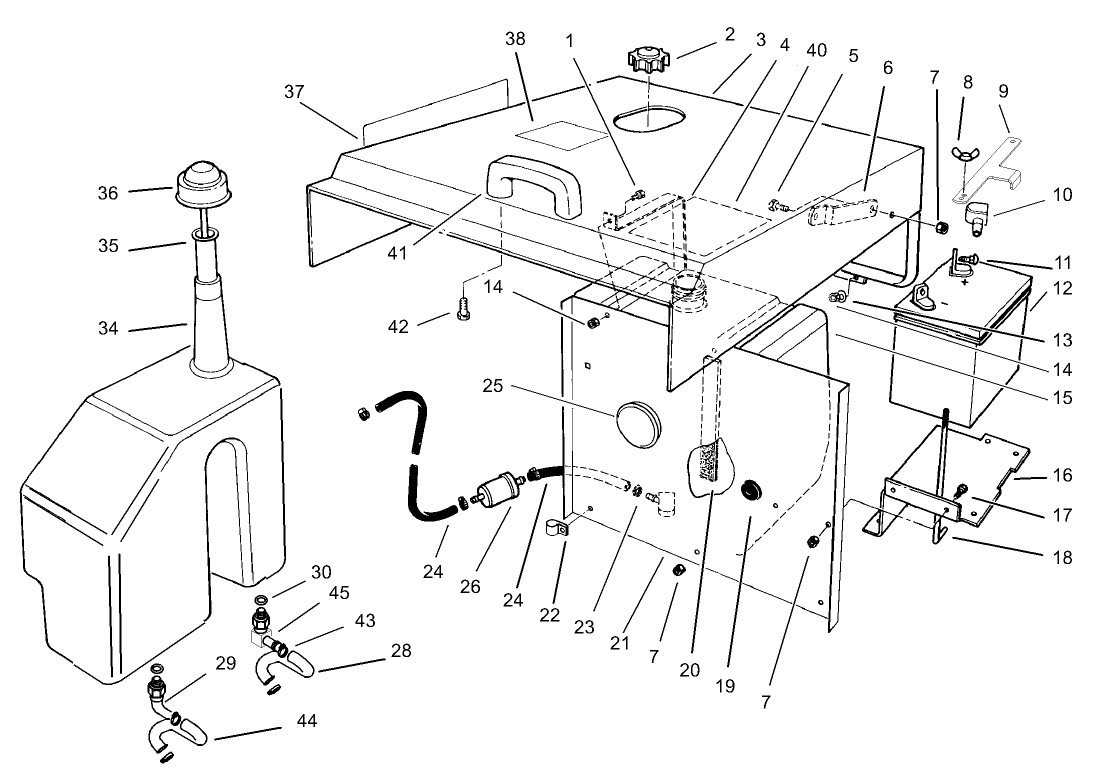 Hood, Fuel Tank and Hydraulic Reservoir Assembly