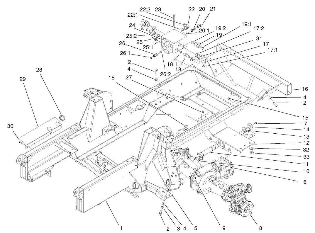 Frame, Rear Axle Mount and Bumper Assembly