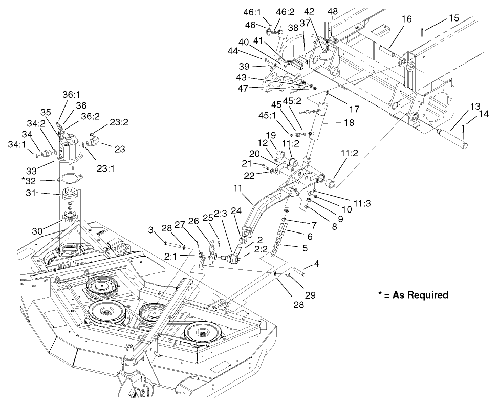 Front Deck Lift Arm and Cylinder Assembly