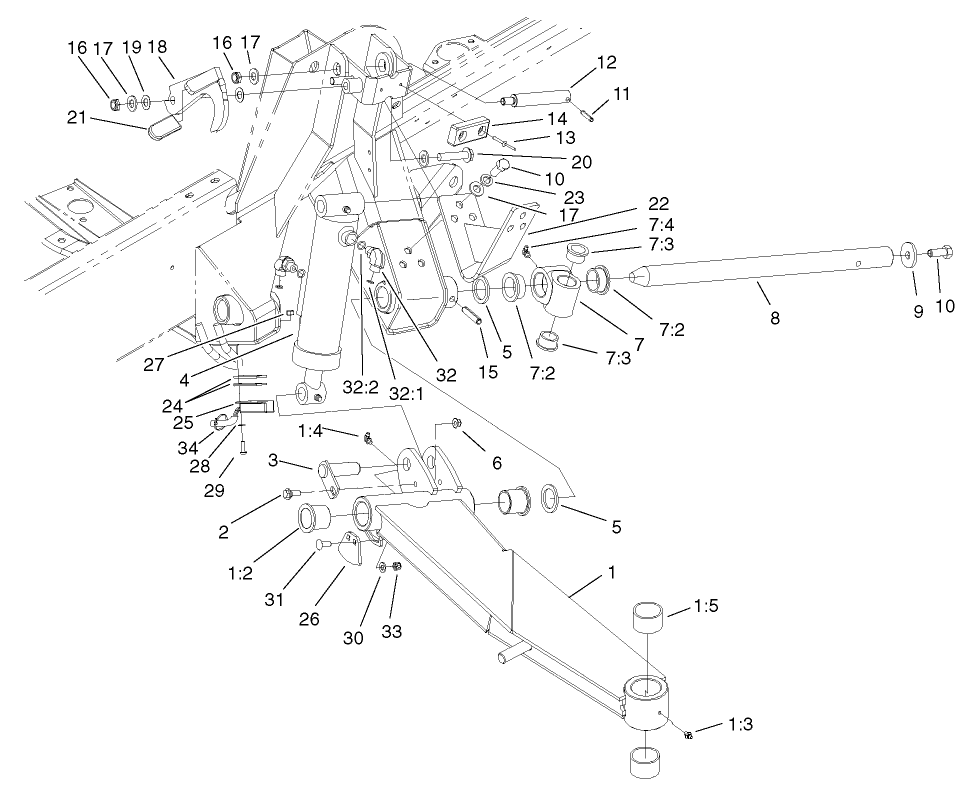 Side Deck Lift Arm, Cylinder and Latch Assembly