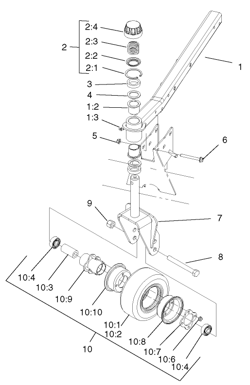 Castor Arm and Tire Assembly (Front Deck)