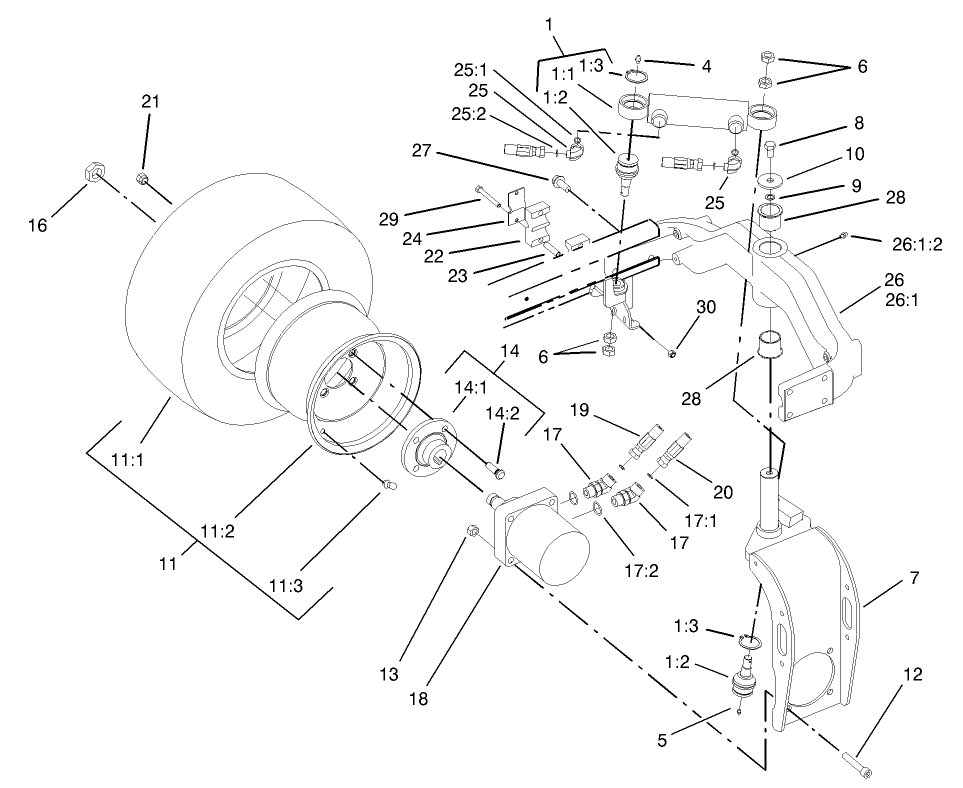 Rear Fork and Tire Assembly