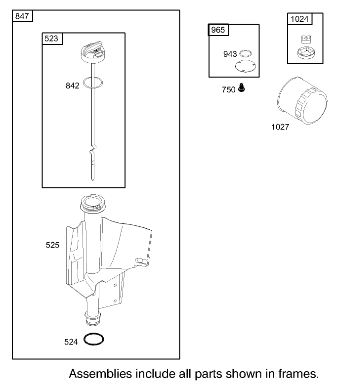 Oil Filter, Tube and Pump Assembly Engine Briggs and Stratton Model 286H77-0121-E1