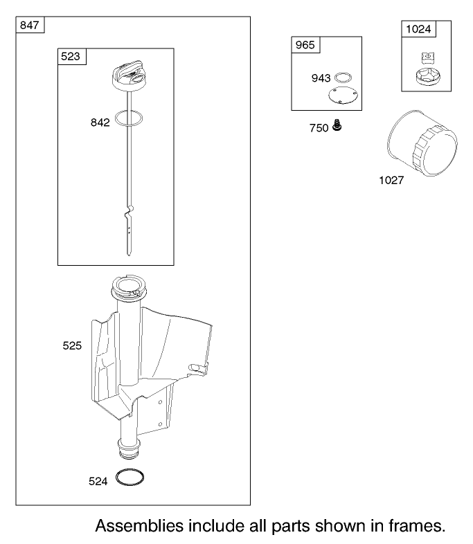 Oil Filter, Tube and Pump Assembly Briggs and Stratton Model 286H77-0121-E1