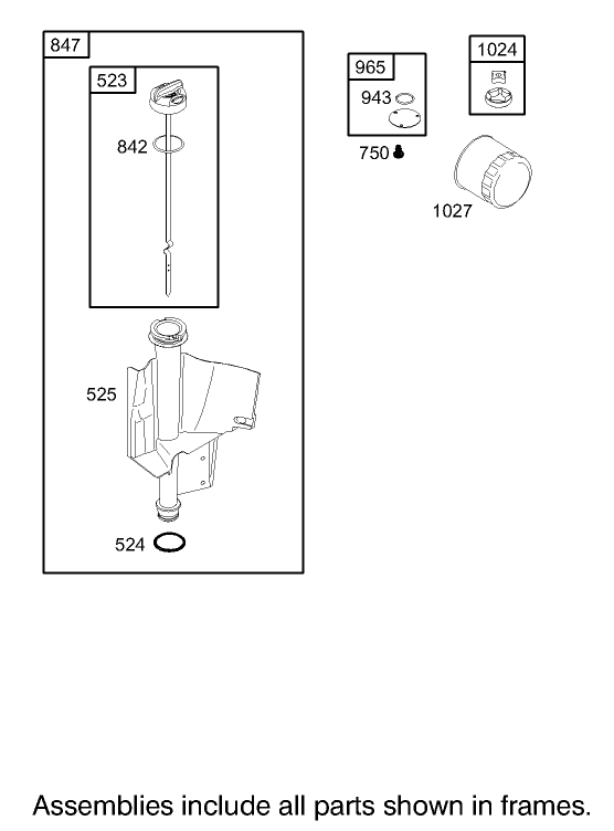 Oil Filter, Tube and Pump Assembly Briggs and Stratton Model 31F777-0123-E1