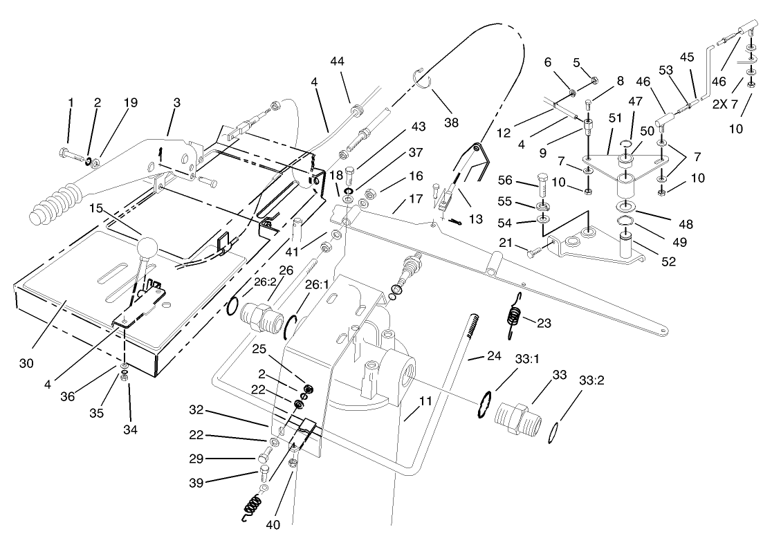 Parking Brake, Throttle and Oil Filter Assembly