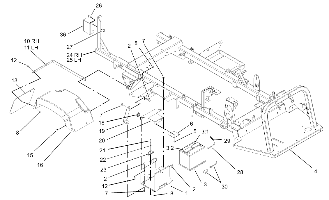 Rear Fender and Battery Mount Assembly
