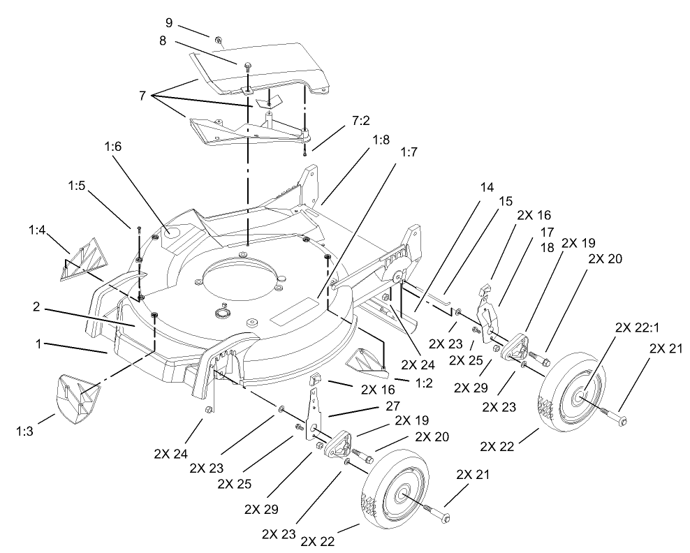 Housing, Handle Bracket and Wheel Assembly