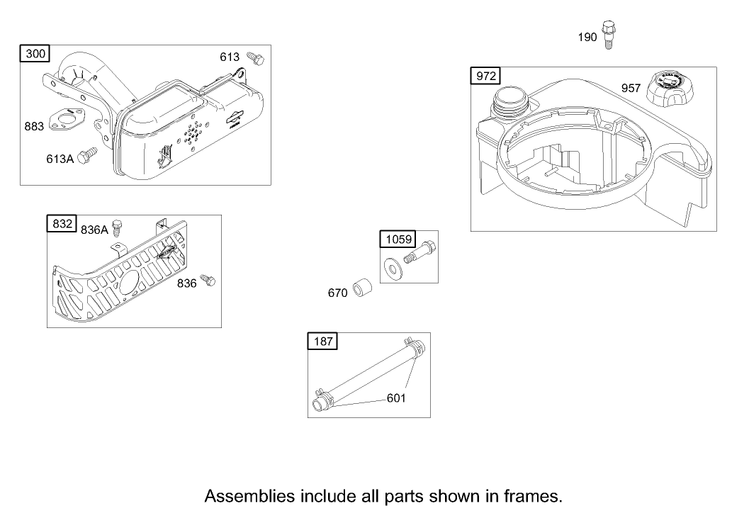 Muffler and Fuel Tank Assembly Briggs and Stratton Model 122602-0111-E1