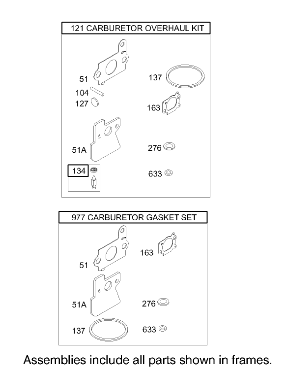 Carburetor Overhaul Kit Assembly Briggs and Stratton Model 122602-0111-E1