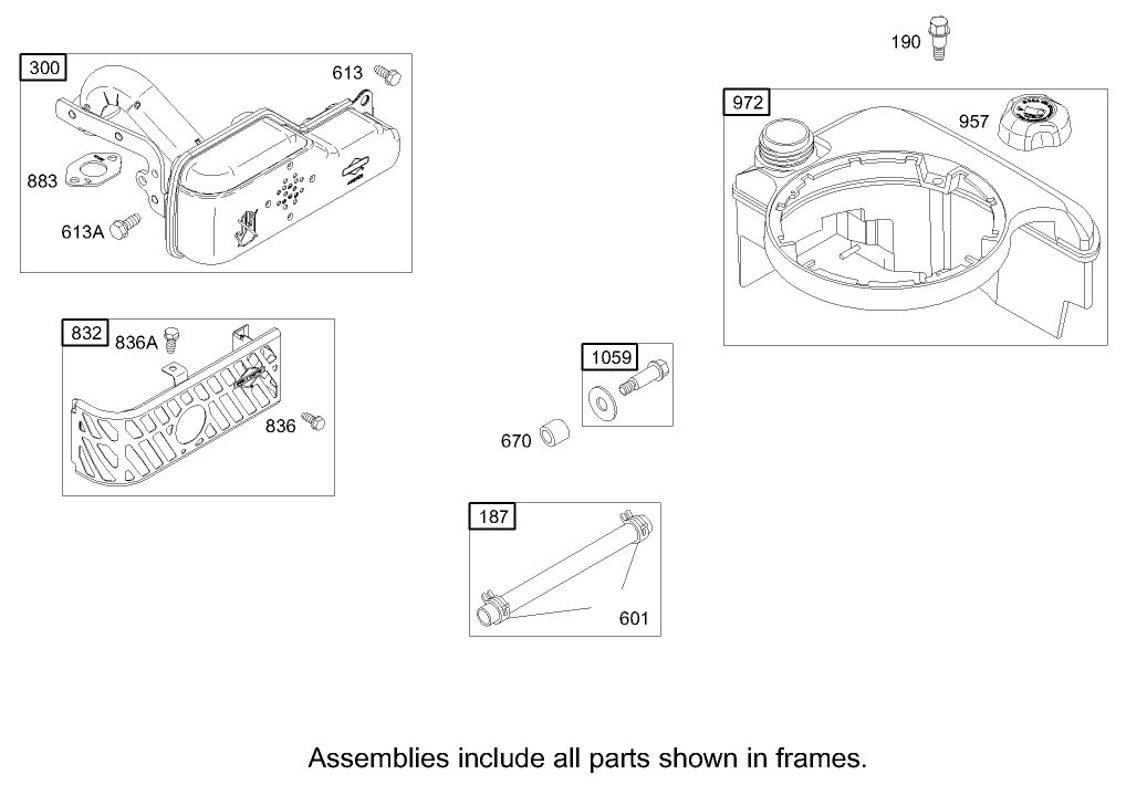 Muffler and Fuel Tank Assembly Briggs and Stratton Model 122607-0118-E1