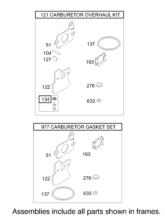 Carburetor Overhaul Kit Assembly Briggs and Stratton Model 122607-0118-E1