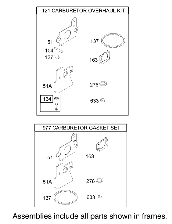 Carburetor Overhaul Kit Assembly Briggs and Stratton Model 122607-0116-E1
