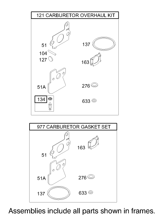 Carburetor Overhaul Kit Assembly Briggs and Stratton Model 122602-0120-E1