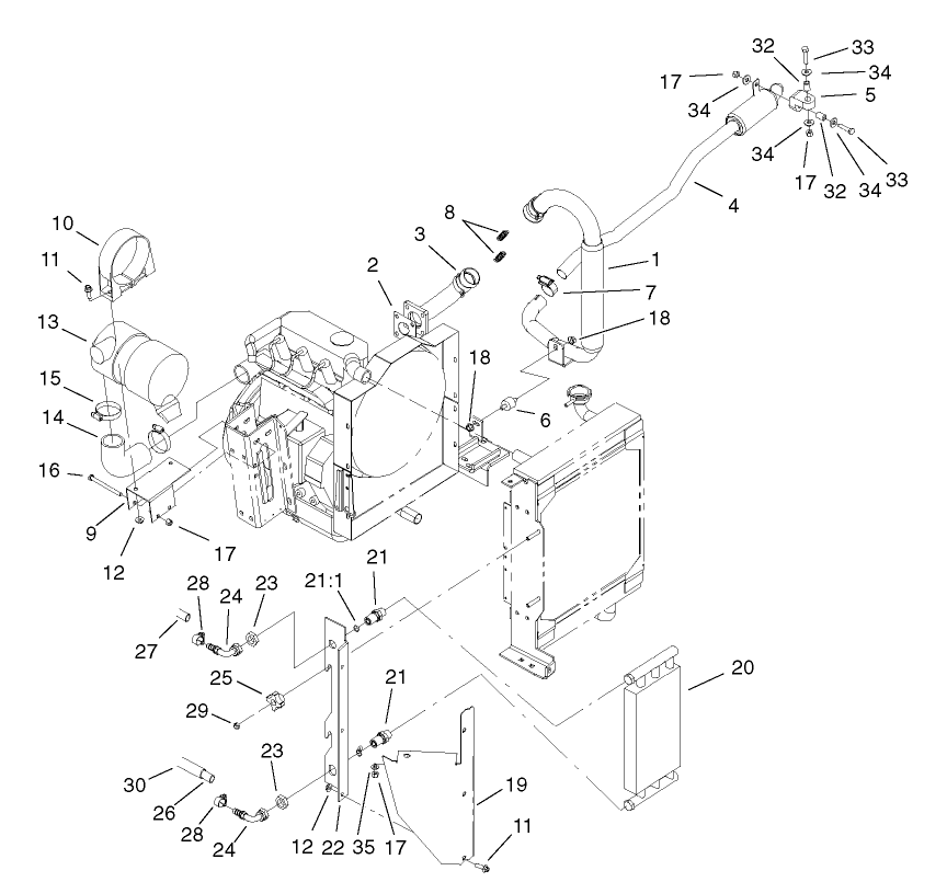 Muffler, Air Cleaner and Oil Cooler Assembly