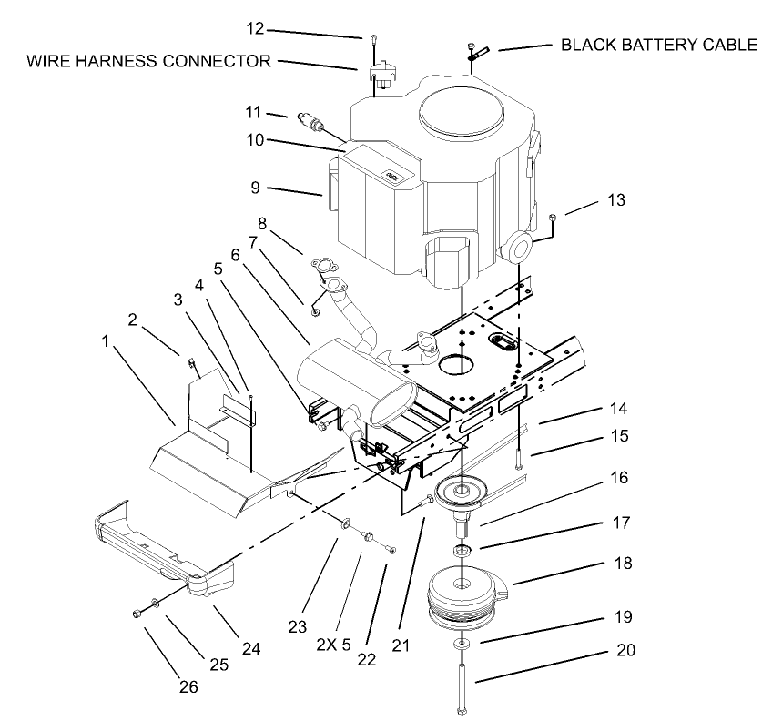 Twin Cylinder Engine, Muffler and PTO Assembly
