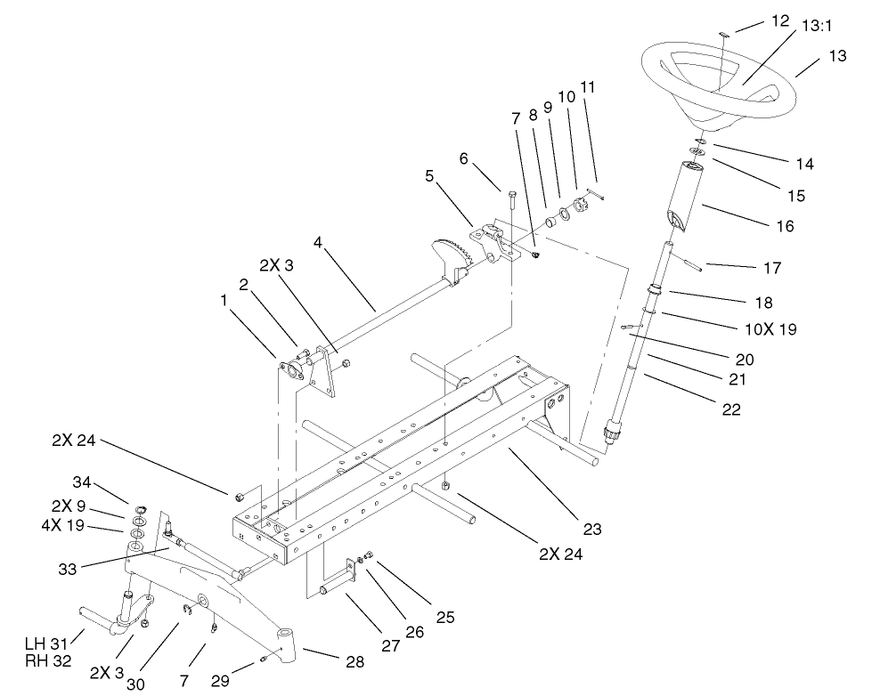 Frame, Axle, and Steering Assembly