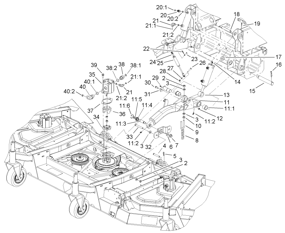 Front Deck Lift Arm and Cylinder Assembly