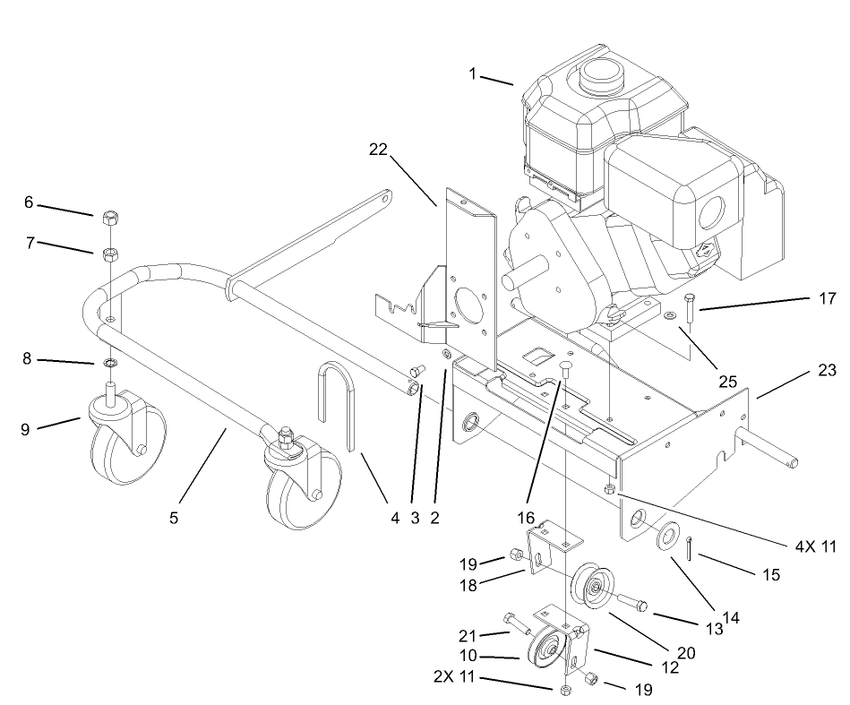Engine and Wheel Support Assembly