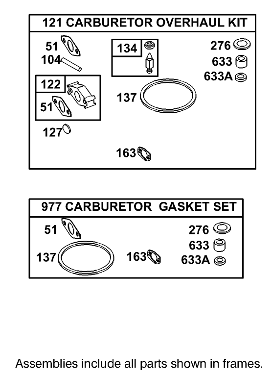 Carburetor Overhaul Kit Assembly  Engine Briggs and Stratton Model 126402-0245-E1