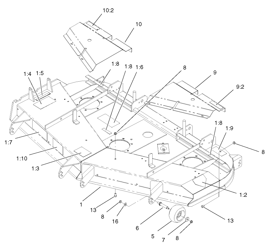 Deck, Deflector and Roller Assembly
