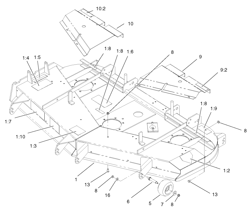 Deck, Deflector and Roller Assembly