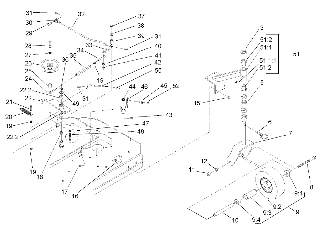 Front Caster and Blade Brake Assembly