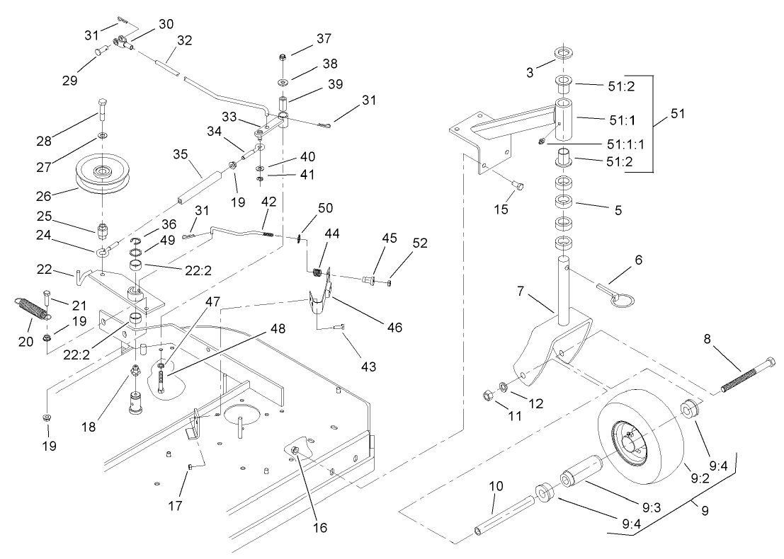 Castor, Belt Tension and Blade Brake System Assembly