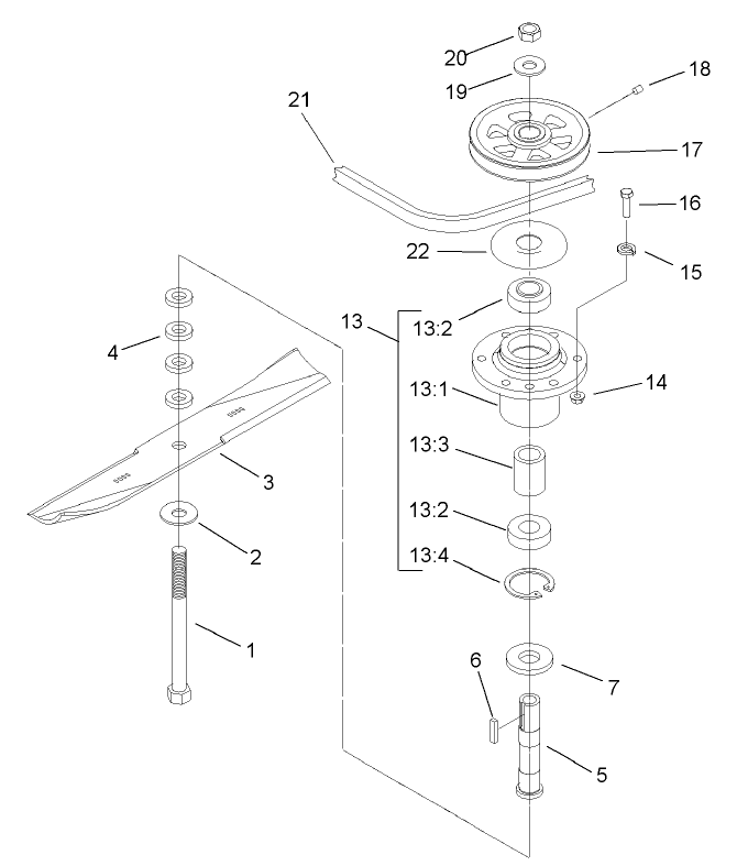 Spindle, Blade and Belt Assembly
