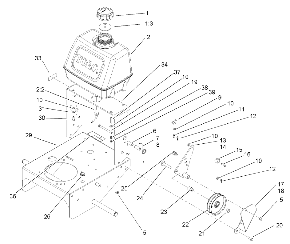 Fuel Tank and Idler Bracket Assembly