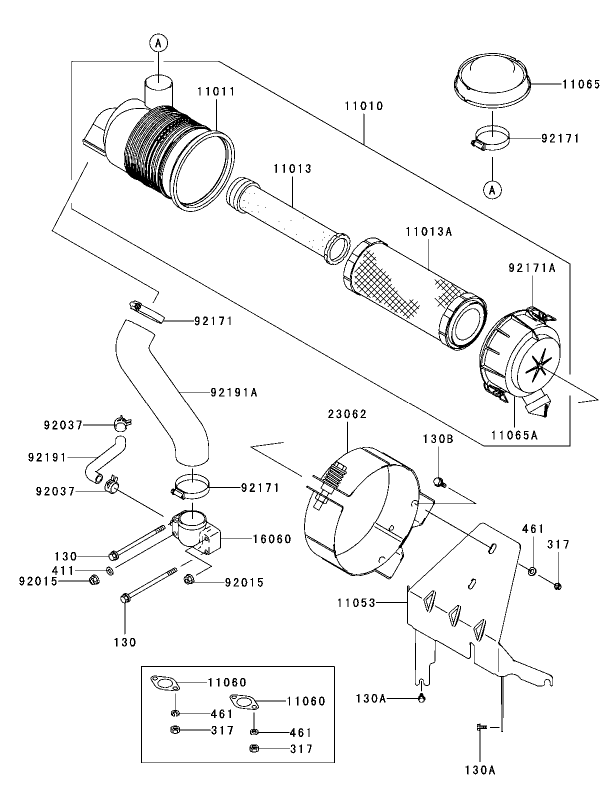 Air Filter and Muffler Assembly Kawasaki FH680V-AS21