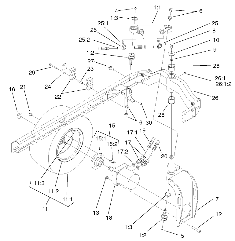 Rear Fork and Tire Assembly