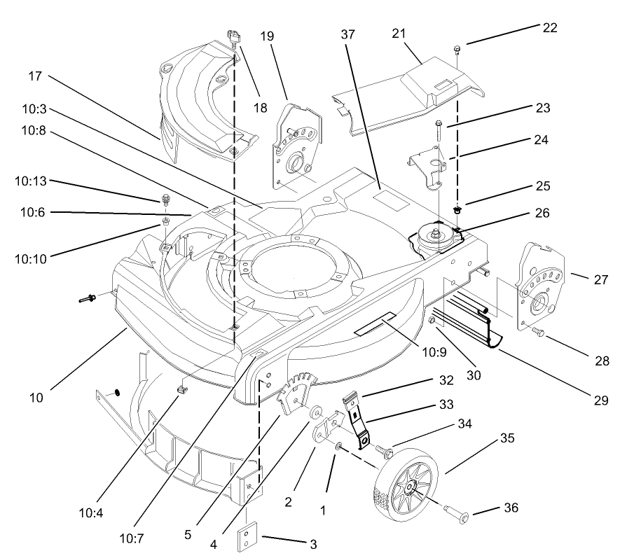 Housing, Handle Bracket and Wheel Assembly