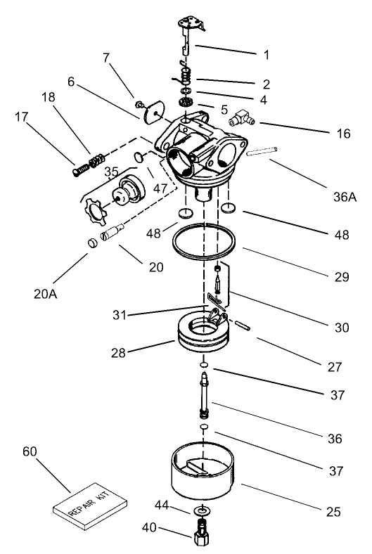 Carburetor Assembly No. 640303 Tecumseh Model No. LEV120-362005A
