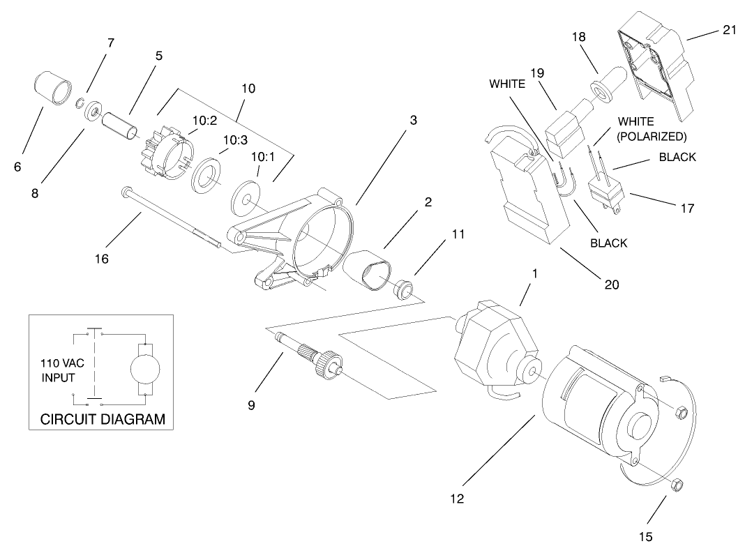 Motor and Switch Housing Assembly No. 105-2953 (Only on 38182)(120 Volt)