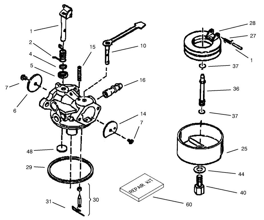 Carburetor Assembly No. 640086 Tecumseh Model No. HSK635 Type 1723A