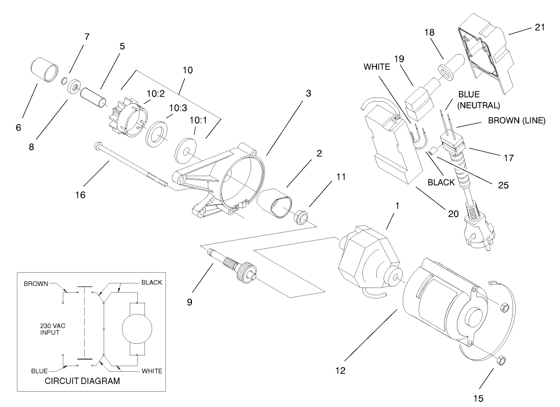 Motor and Switch Housing Assembly No. 105-2957 (Only on 38183)(230 Volt)