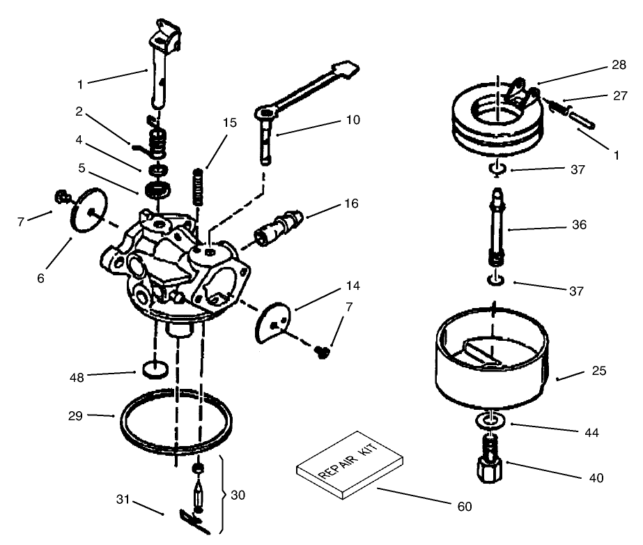 Carburetor Assembly No. 640086 Tecumseh Model No. HSK635 Type 1723A