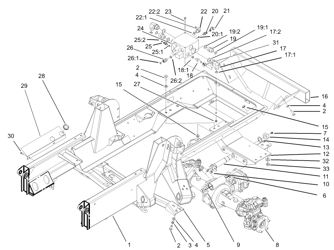 Frame, Rear Axle Mount and Bumper Assembly