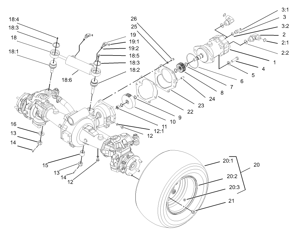 4 Wheel Drive Rear Axle and Tire Assembly