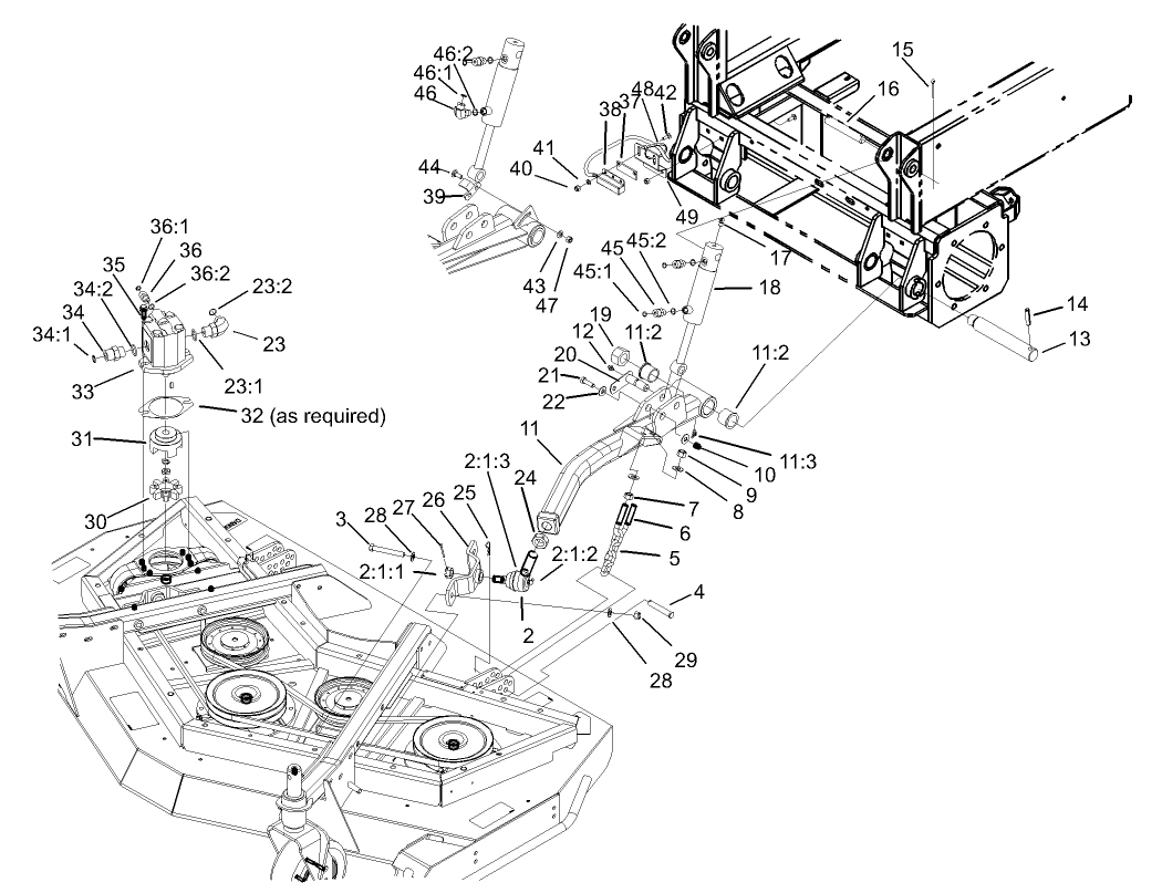 Front Deck Lift Arm and Cylinder Assembly