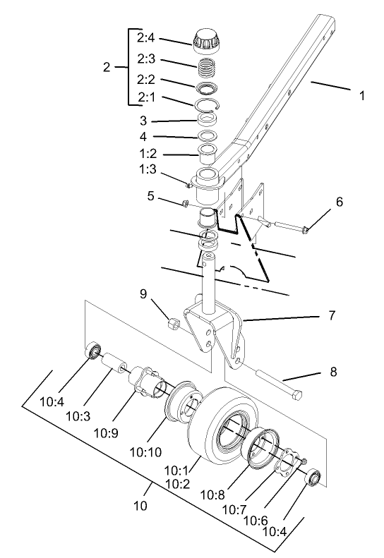 Front Deck Castor Arm and Tire Assembly