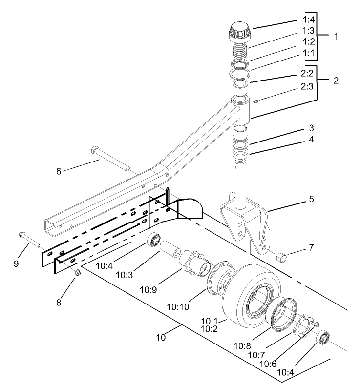 Right and Left Hand Castor Arm and Tire Assembly
