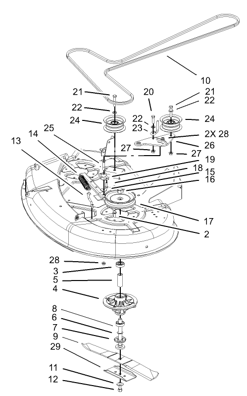 42in Deck Spindle and Belt Drive Assembly