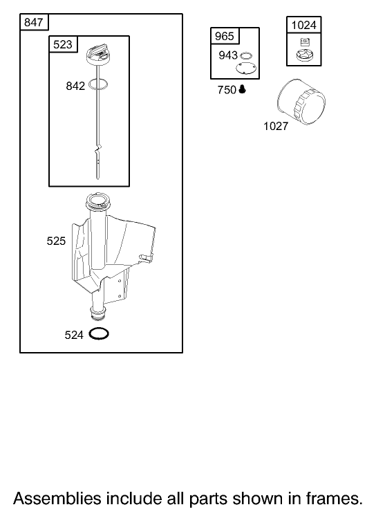 Oil Filter, Tube and Pump Assembly Briggs and Stratton 31F777-0162-E1